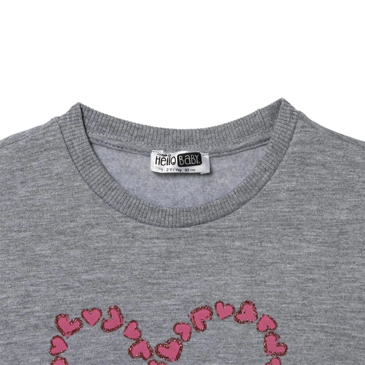 HelloBaby Heart Print Brushed Baby Sweatshirt (3-6 Months to 2-3 Years) Grey - ebebek