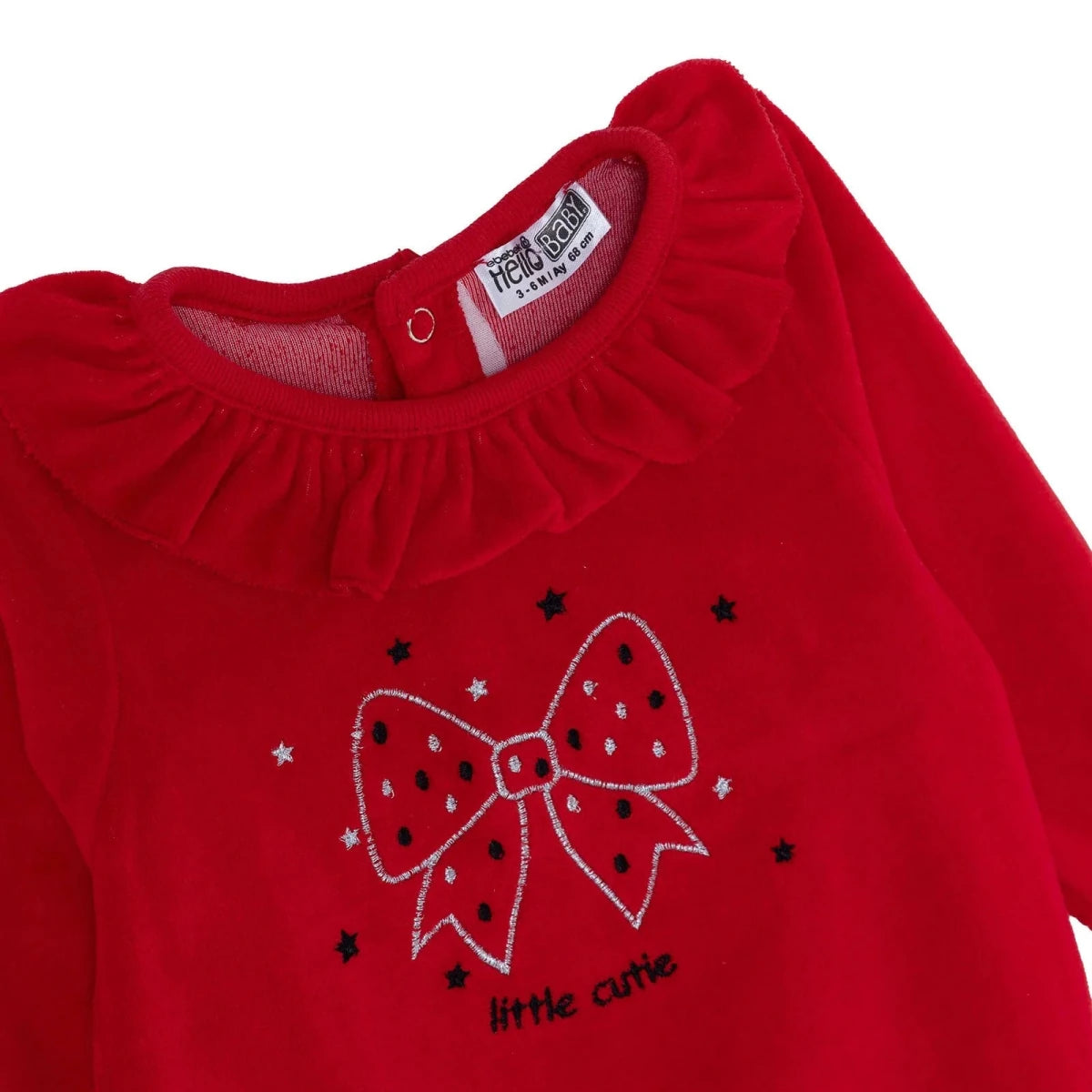 HelloBaby Bow Embroidered Velour Footed Baby Sleepsuit (Newborn to 6-9 Months) Red - ebebek