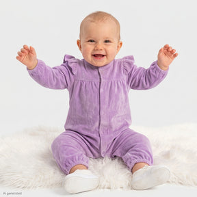 HelloBaby Frill Shoulder Footless Velour Baby Sleepsuit (Newborn to 6-9 Months) Lilac - ebebek