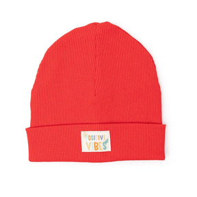 HelloBaby Positive Vibes Ribbed Baby Beanie (1-4 Years) Red - ebebek