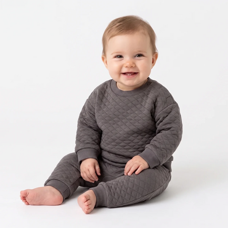 HelloBaby Quilted Baby Sweatshirt & Leggings Set (1-3 Months to 12 Months) Anthracite - ebebek