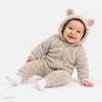 Midimod Animal Print Hooded Fleece Baby Pramsuit (1-3 Months to 12 Months) Beige - ebebek