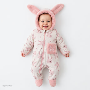 Midimod Hooded Zip-Up Soft Fleece Baby Pramsuit (1-3 Months to 12 Months) Ecru - ebebek