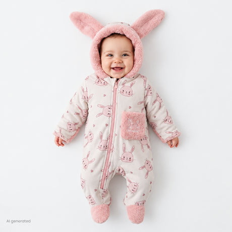 Midimod Hooded Zip-Up Soft Fleece Baby Pramsuit (1-3 Months to 12 Months) Ecru - ebebek