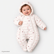 Verscon Hooded Heart Print Fleece Baby Pramsuit (9-12 Months to 18 Months-2 Years) Ecru Printed - ebebek