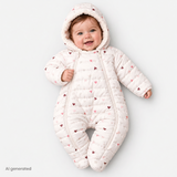 Verscon Hooded Heart Print Fleece Baby Pramsuit (9-12 Months to 18 Months-2 Years) Ecru Printed - ebebek