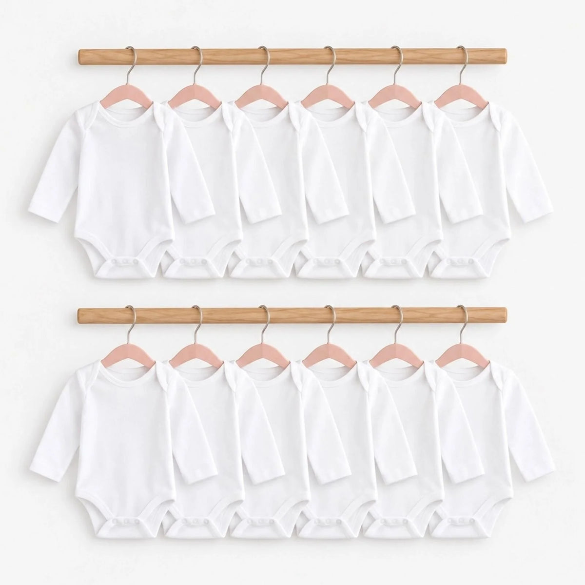 HelloBaby Unisex White Long Sleeve Bodysuits 12 Pack - White