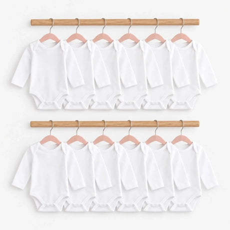 HelloBaby Unisex White Long Sleeve Bodysuits 12 Pack - White White - ebebek