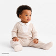 Bebetto "Little Boss" Slogan Shirt Collar Footed Baby Sleepsuit (Newborn to 6-9 Months) - Beige Beige - ebebek