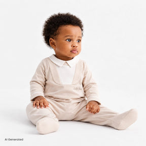 Bebetto "Little Boss" Slogan Shirt Collar Footed Baby Sleepsuit (Newborn to 6-9 Months) - Beige Beige - ebebek