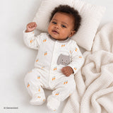 Bebetto Bunny Embroidered Long Sleeve Interlock Baby Sleepsuit with Feet (Newborn to 6-9 Months) Ecru - ebebek