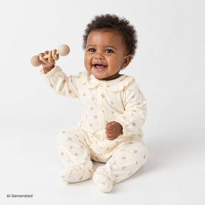 Bebetto Quilted Long Sleeve Baby Sleepsuit with Feet (Newborn to 6-9 Months) Ecru - ebebek