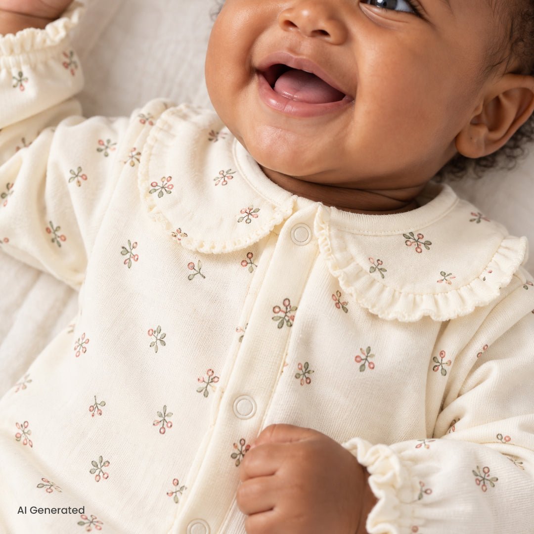 Bebetto Quilted Long Sleeve Baby Sleepsuit with Feet (Newborn to 6-9 Months) Ecru - ebebek