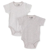 HelloBaby 2 Pack Striped Short Sleeve Baby Bodysuits (1-3 Months to 2-3 Years) Light Brown - ebebek