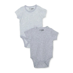 HelloBaby 2 Pack Striped Short Sleeve Baby Bodysuits (1-3 Months to 2-3 Years) Grey - ebebek
