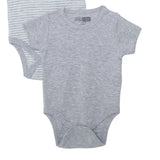 HelloBaby 2 Pack Striped Short Sleeve Baby Bodysuits (1-3 Months to 2-3 Years) Grey - ebebek