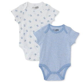 HelloBaby 2 Pack Bear Print Short Sleeve Baby Bodysuits (1-3 Months to 2-3 Years) Light Blue - ebebek