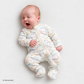 HelloBaby Long Sleeve Interlock Baby Sleepsuit with Feet (Newborn to 6-9 Months) Ecru - ebebek