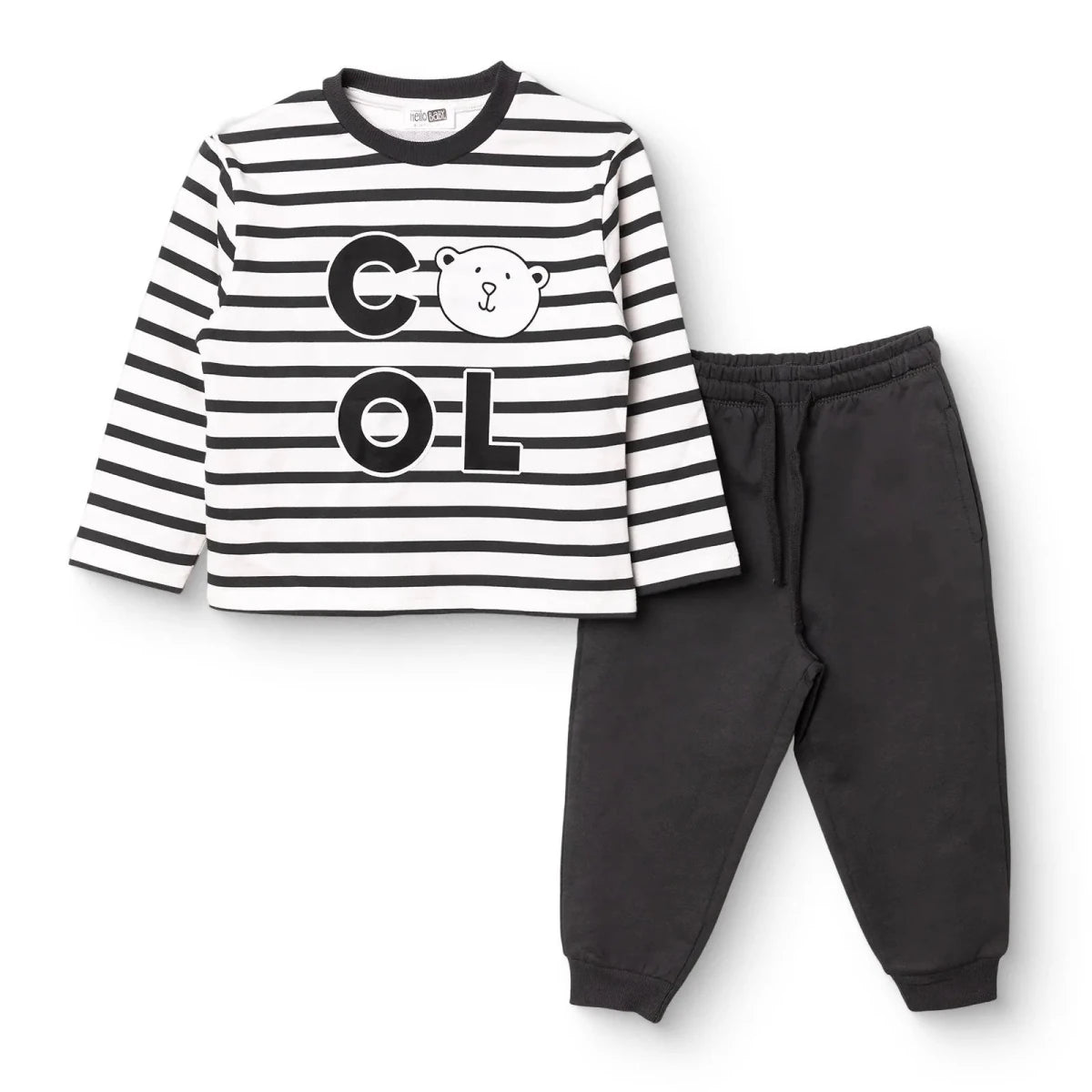 HelloBaby Loopback Baby Sweatshirt & Joggers Set (3-6 Months to 3-4 Years) Black Printed - ebebek