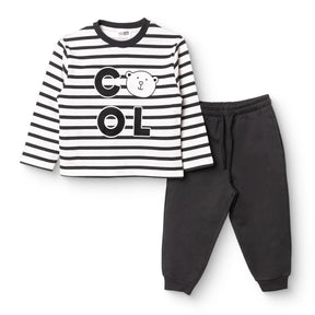 HelloBaby Loopback Baby Sweatshirt & Joggers Set (3-6 Months to 3-4 Years) Black Printed - ebebek
