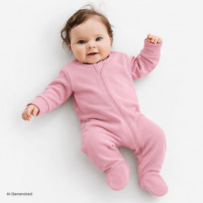 HelloBaby Long Sleeve Ribbed Footed Baby Sleepsuit (Newborn to 6-9 Months) - Pink Pink - ebebek