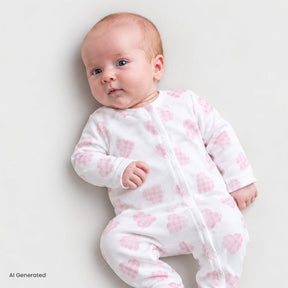 HelloBaby Long Sleeve Baby Sleepsuit with Feet (Newborn to 6-9 Months) Ecru Printed - ebebek