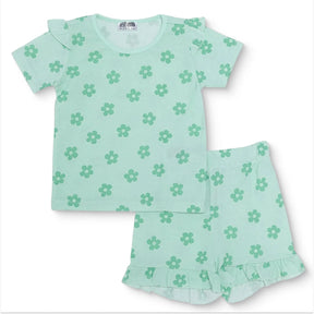 HelloBaby Girls T-shirt & Shorts Set Floral Print - Green Printed Green Printed - ebebek