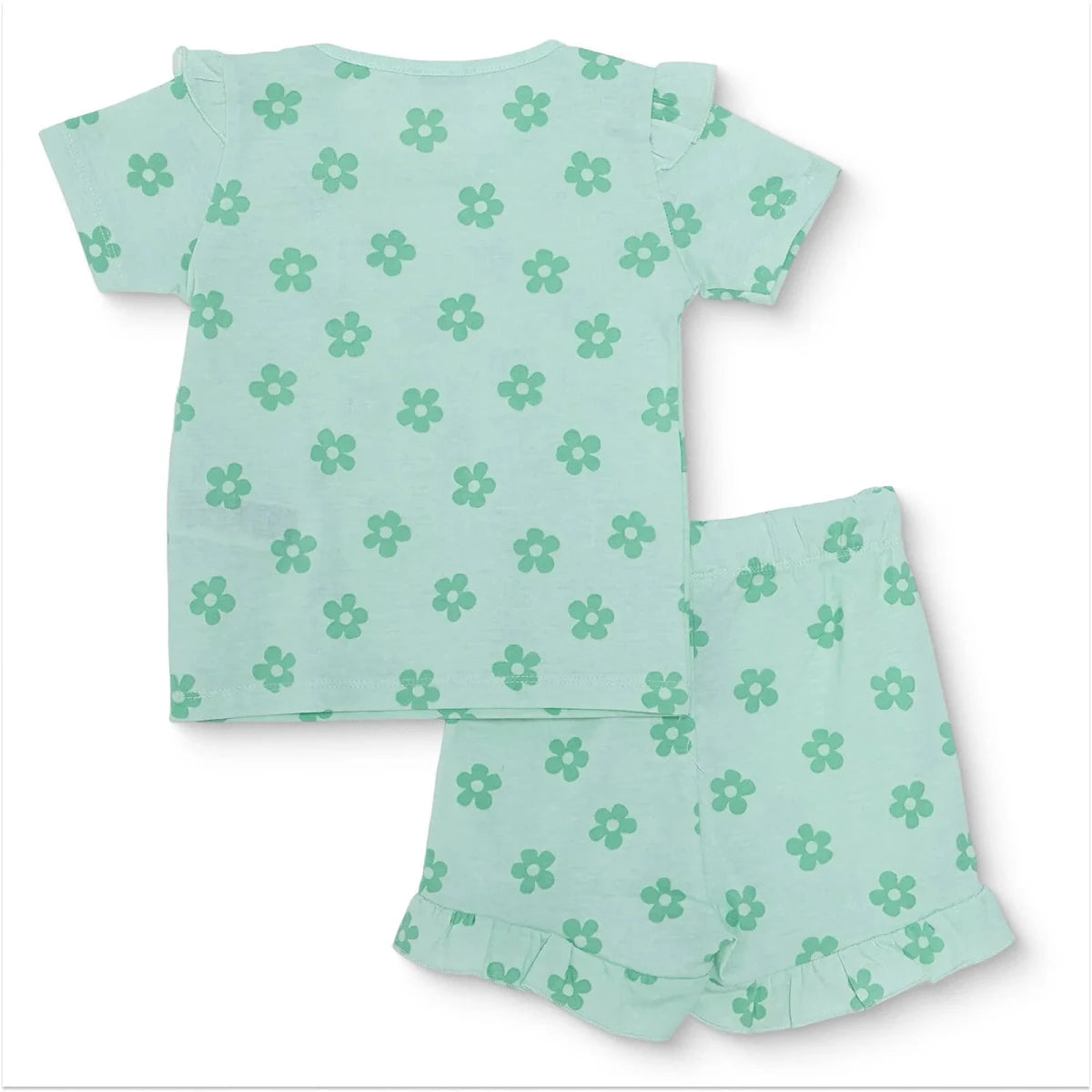 HelloBaby Girls T-shirt & Shorts Set Floral Print - Green Printed Green Printed - ebebek
