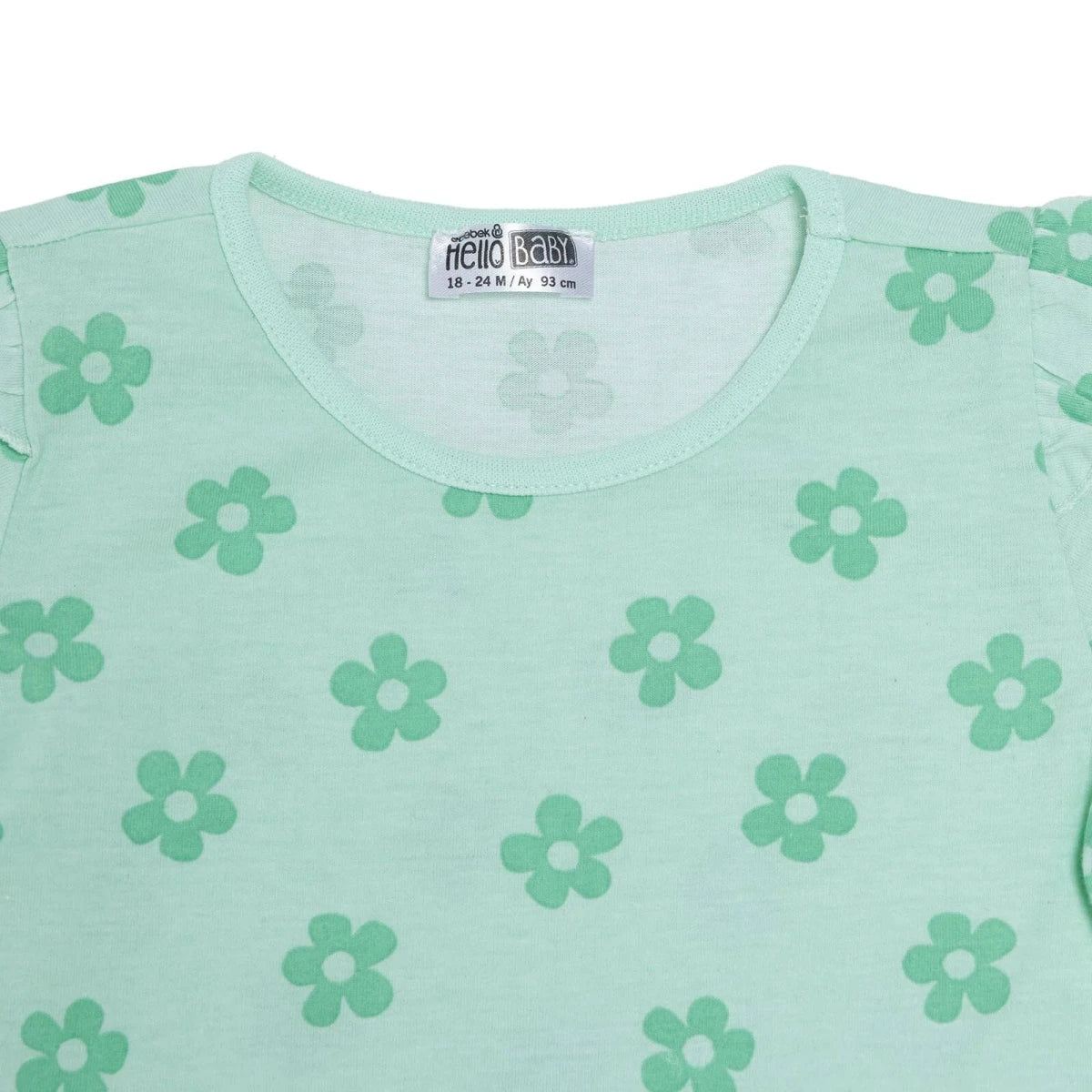 HelloBaby Girls T-shirt & Shorts Set Floral Print - Green Printed Green Printed - ebebek
