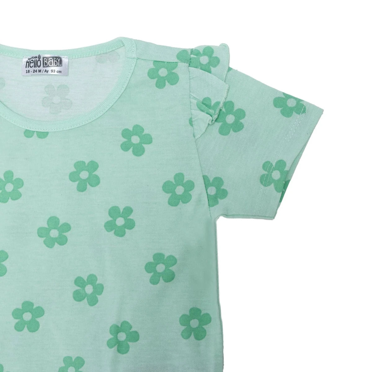 HelloBaby Girls T-shirt & Shorts Set Floral Print - Green Printed Green Printed - ebebek