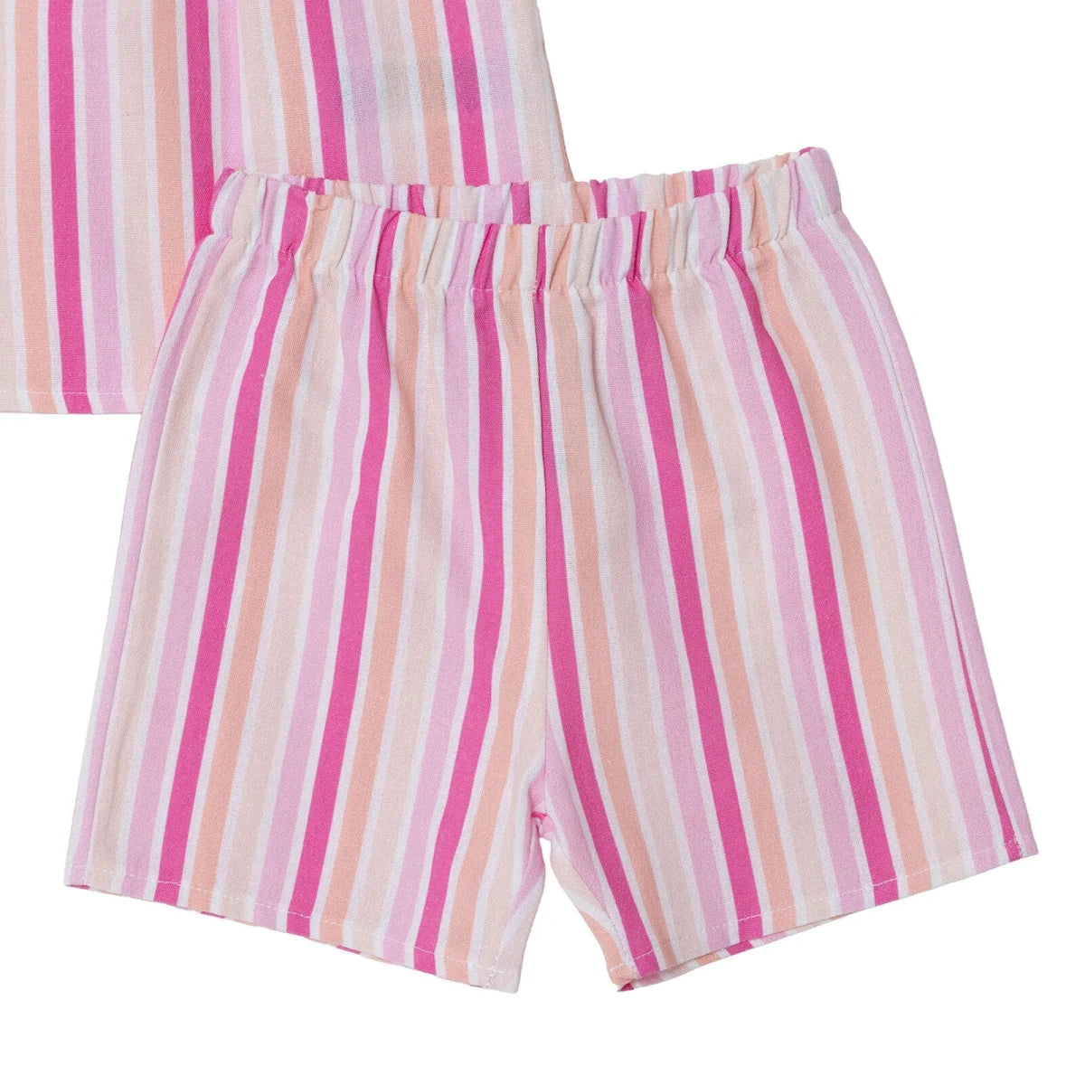 HelloBaby Girls Blouse - Shorts Striped Styled Collar - Pink Printed Pink Printed - ebebek