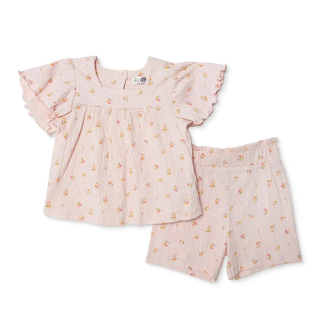 HelloBaby Girls Blouse & Shorts Set Pastel Dreams Crew Neck Full Length Short Sleeve - Pink Printed Pink Printed - ebebek