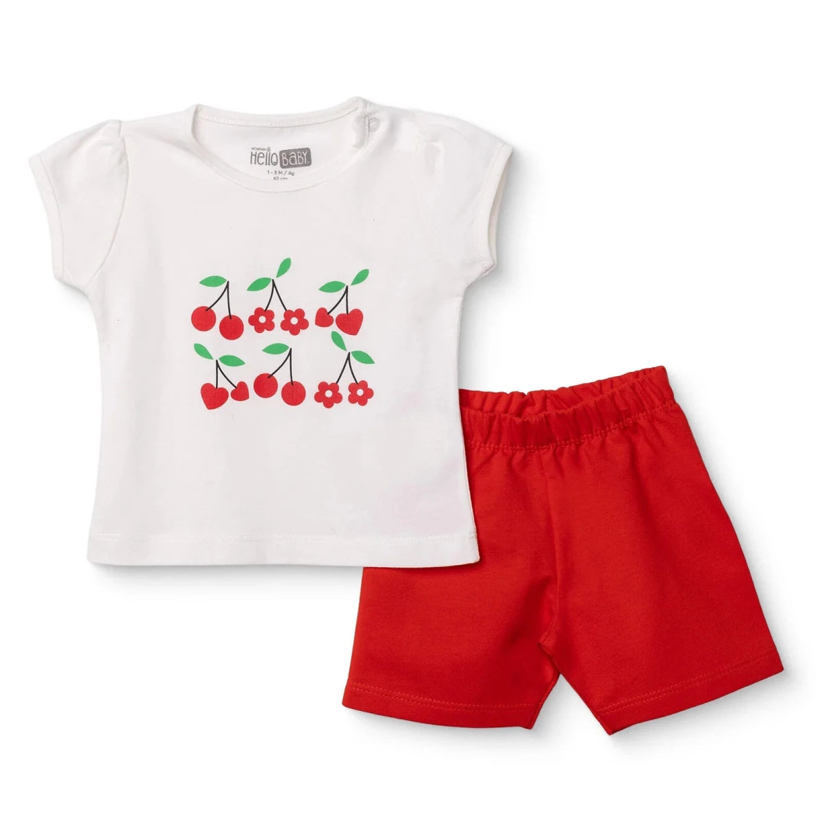 HelloBaby Girls T-shirt & Shorts Set Cherry Print - Red Red - ebebek