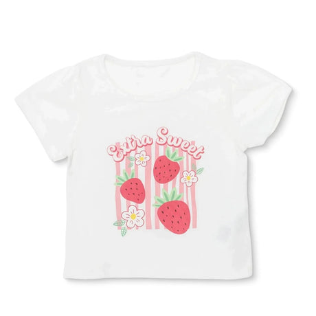 HelloBaby Girls T-shirt Strawberry Print Crew Neck Short Sleeve - Ecru Ecru - ebebek