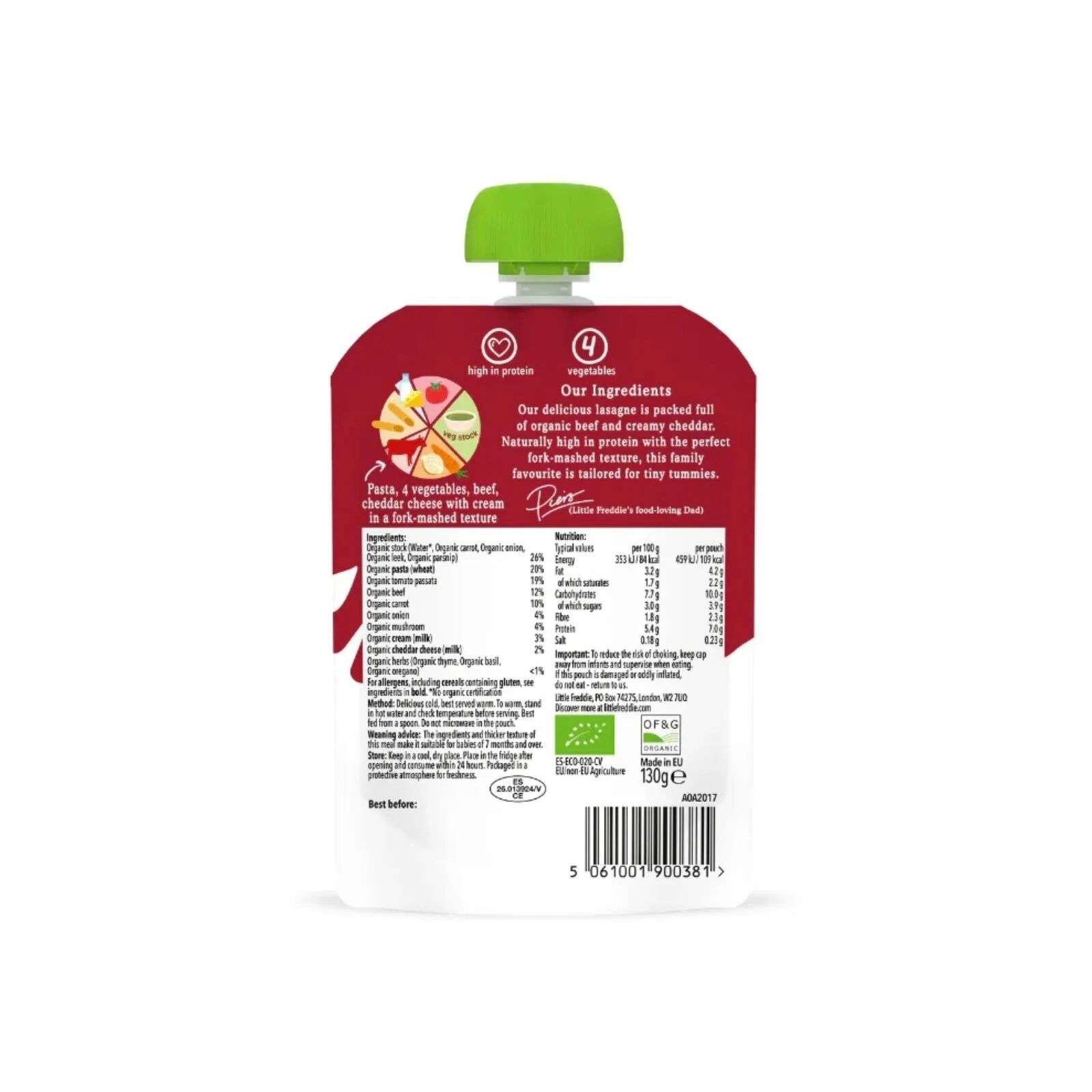 Little Freddie Organic Beef Lasagne with Cheese Baby Food Pouch 7+ months 130g - ebebek - Black Friday