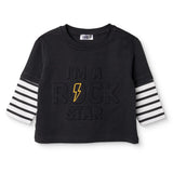 HelloBaby Boys Long Sleeve T-shirt Slogan Print Cool Boy Crew Neck Long Sleeve - Black Black - ebebek