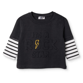 HelloBaby Boys Long Sleeve T-shirt Slogan Print Cool Boy Crew Neck Long Sleeve - Black Black - ebebek