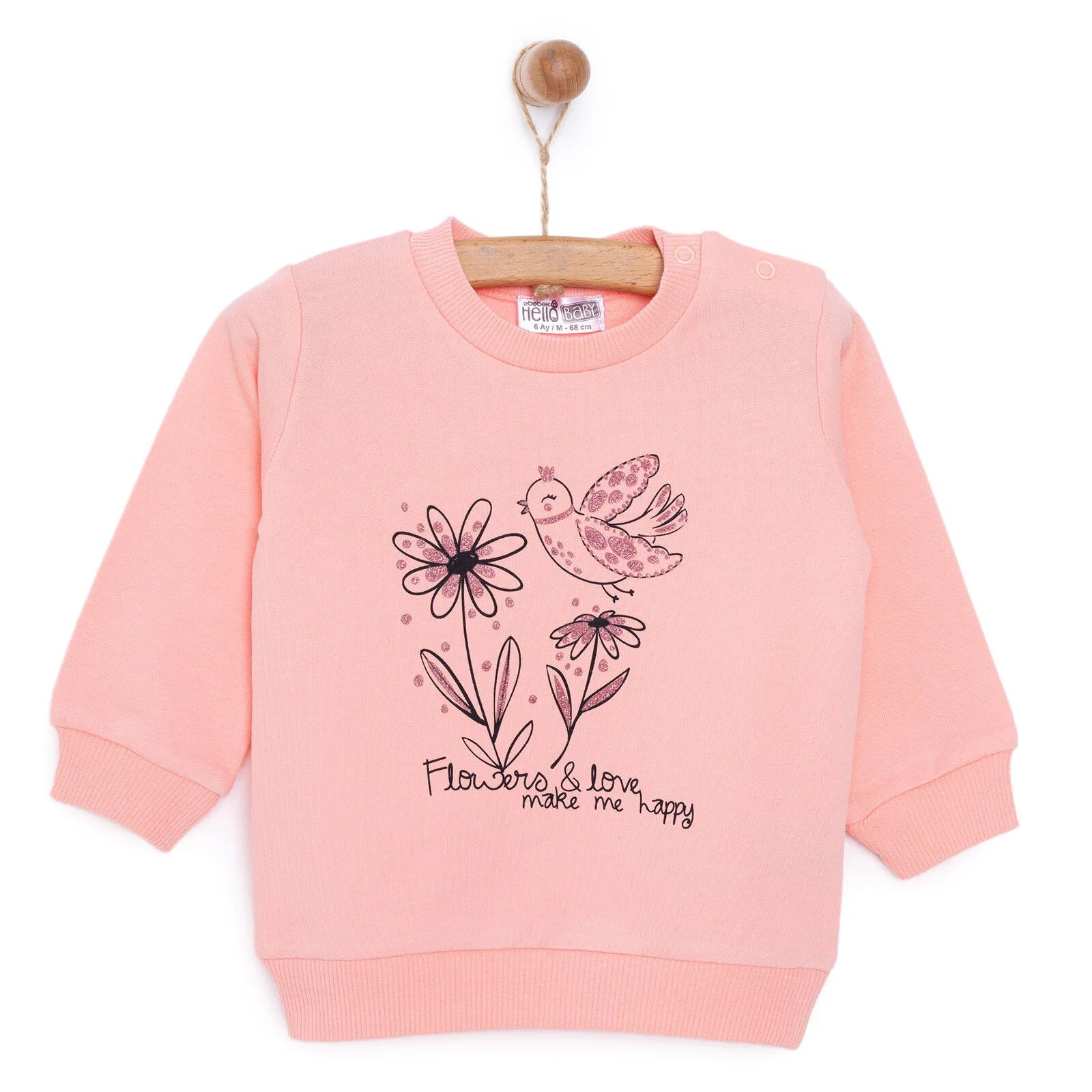 HelloBaby Baby Girl Flower Printed Sweatshirt - Pink - ebebek - Black Friday