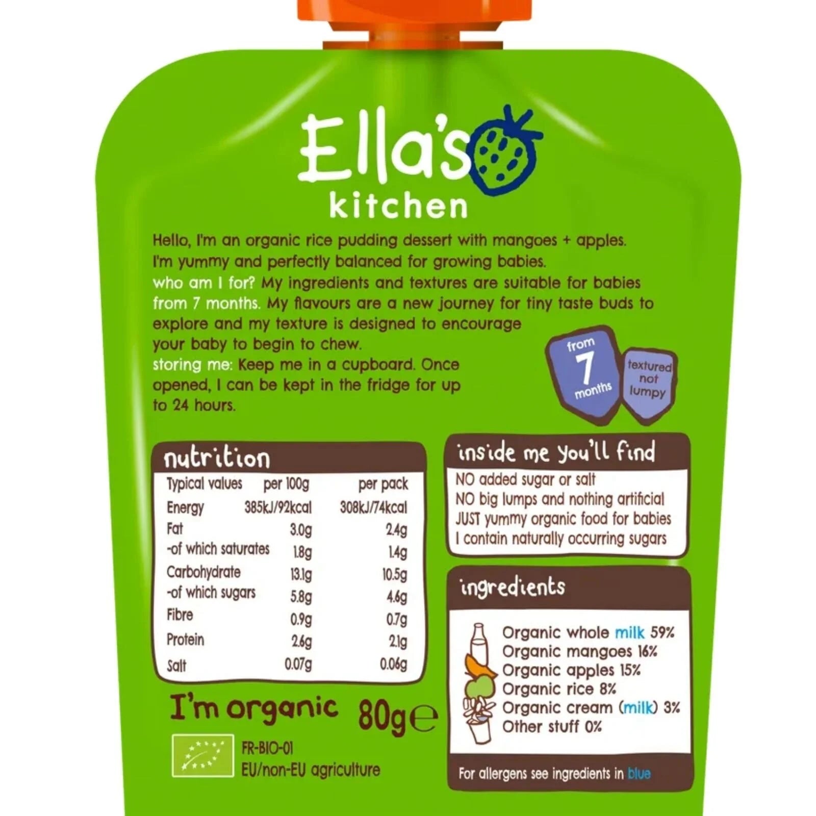 Ella's Kitchen Organic Rice Pudding with Mangoes & Apples Baby Pouch 7+ months 80g - ebebek - Black Friday