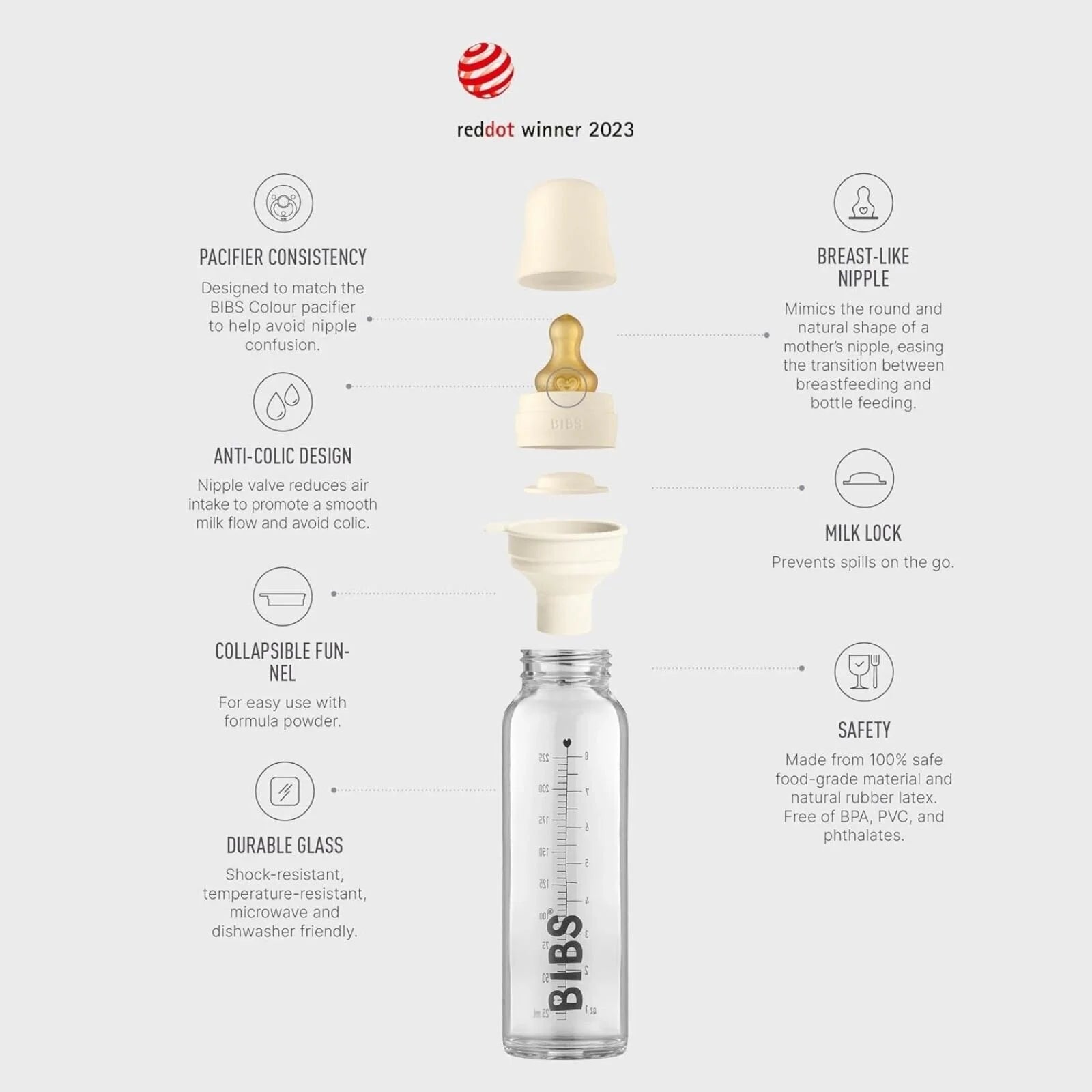 BIBS Baby Glass Bottle Complete Set Latex 225ml - Ivory - ebebek - Black Friday