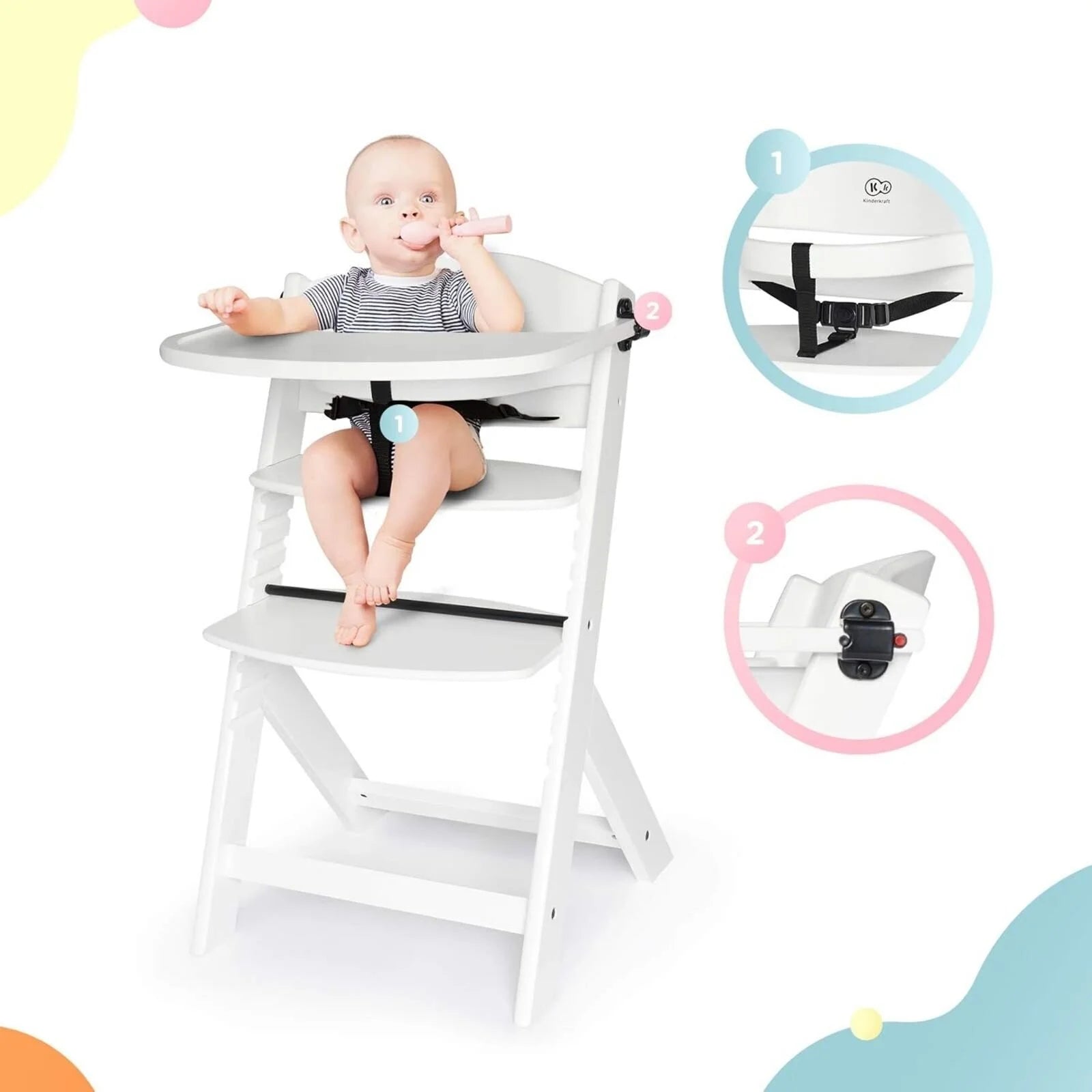 Kinderkraft Enock Wooden Highchair - White - ebebek - Black Friday