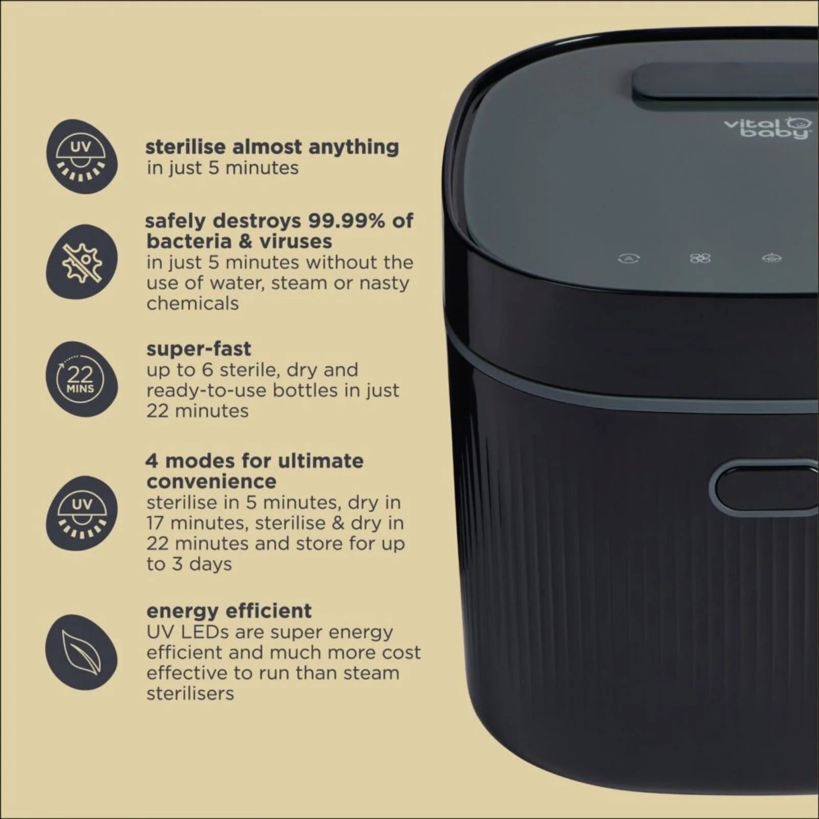 Vital Baby Advanced Pro UV Steriliser & Dryer (3rd Gen) - Onyx Black - ebebek - Christmas