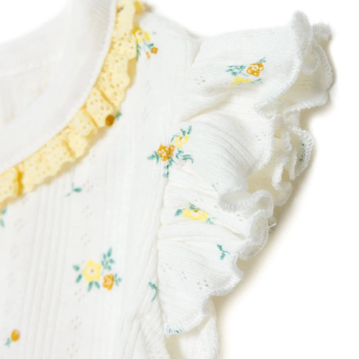 Bebetto Girls Blouse & Leggings Set Floral Print Snap Fastening Bloom Frill Neck Full Length Short S - Yellow Yellow - ebebek