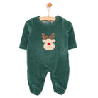 HelloBaby Newborn Unisex Embroidered Velvet Rompers - Green - ebebek - Black Friday