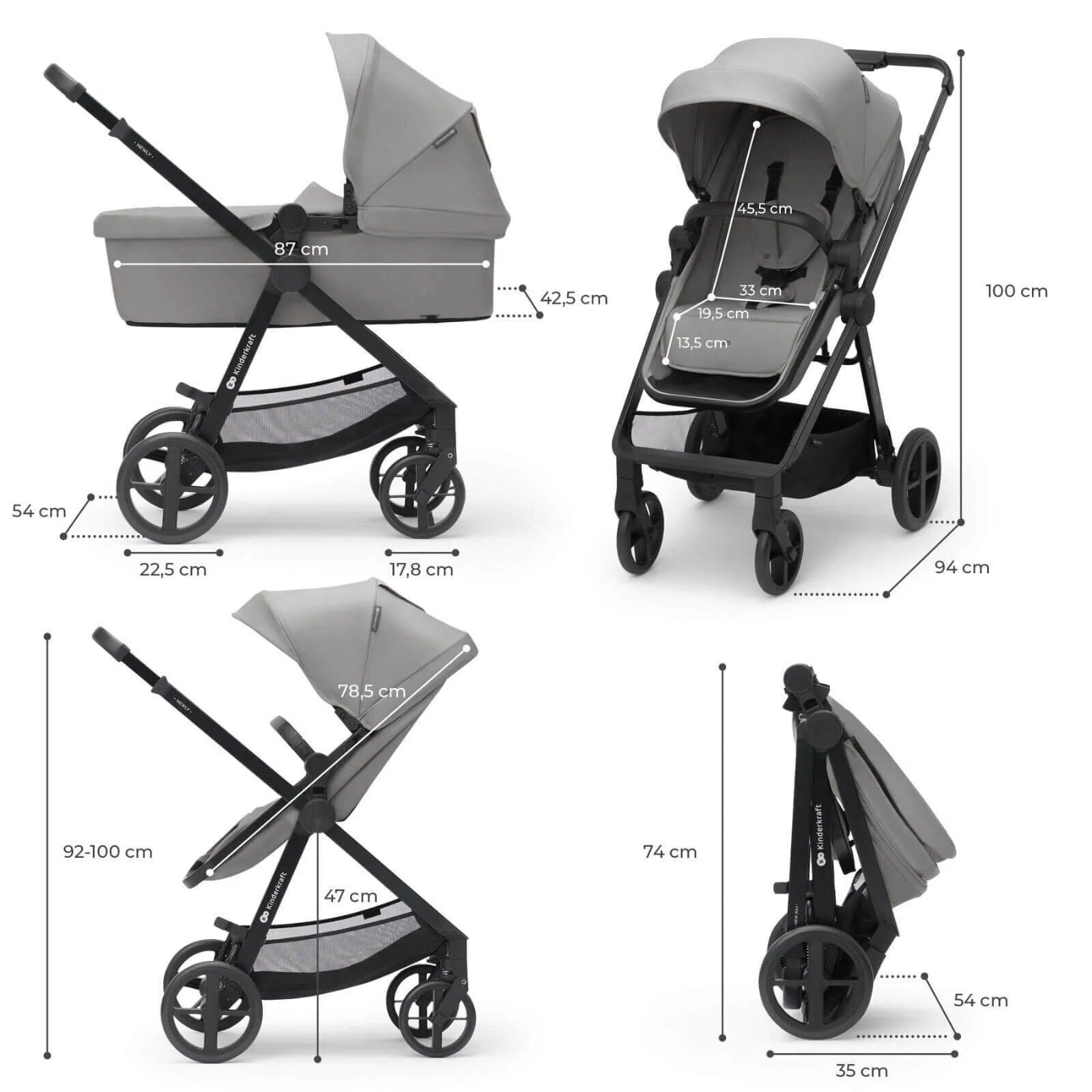 Kinderkraft Newly Mink Pro 4 - in - 1 Travel System - Moonlight Grey - ebebek - Black Friday