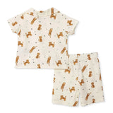 Baby Boy Short Sleeve Pyjamas Set Animal Print Buttoned Shirt Collar Short Sleeve - Ecru Ecru - ebebek
