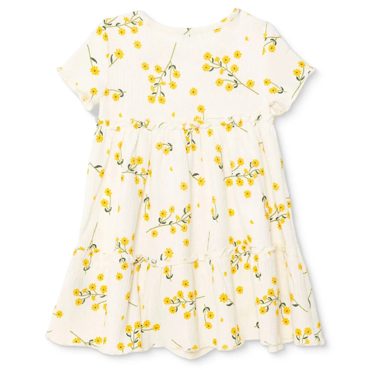 HelloBaby Girls Dress Floral Print Buttoned Sun Flower Crew Neck Short Length Short Sleeve - Ecru Printed Ecru Printed - ebebek