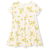 HelloBaby Girls Dress Floral Print Buttoned Sun Flower Crew Neck Short Length Short Sleeve - Ecru Printed Ecru Printed - ebebek