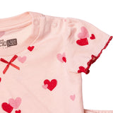 Baby Girl Short Sleeve Pyjamas Set Heart Print Snap Fastening Crew Neck - Pink Pink - ebebek
