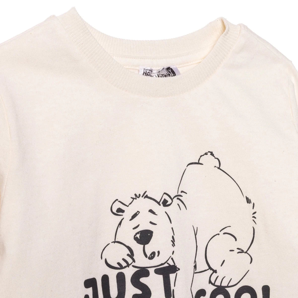 HelloBaby Boys Long Sleeve T-shirt Bear Print Cool Boy Crew Neck Long Sleeve - Ecru Ecru - ebebek
